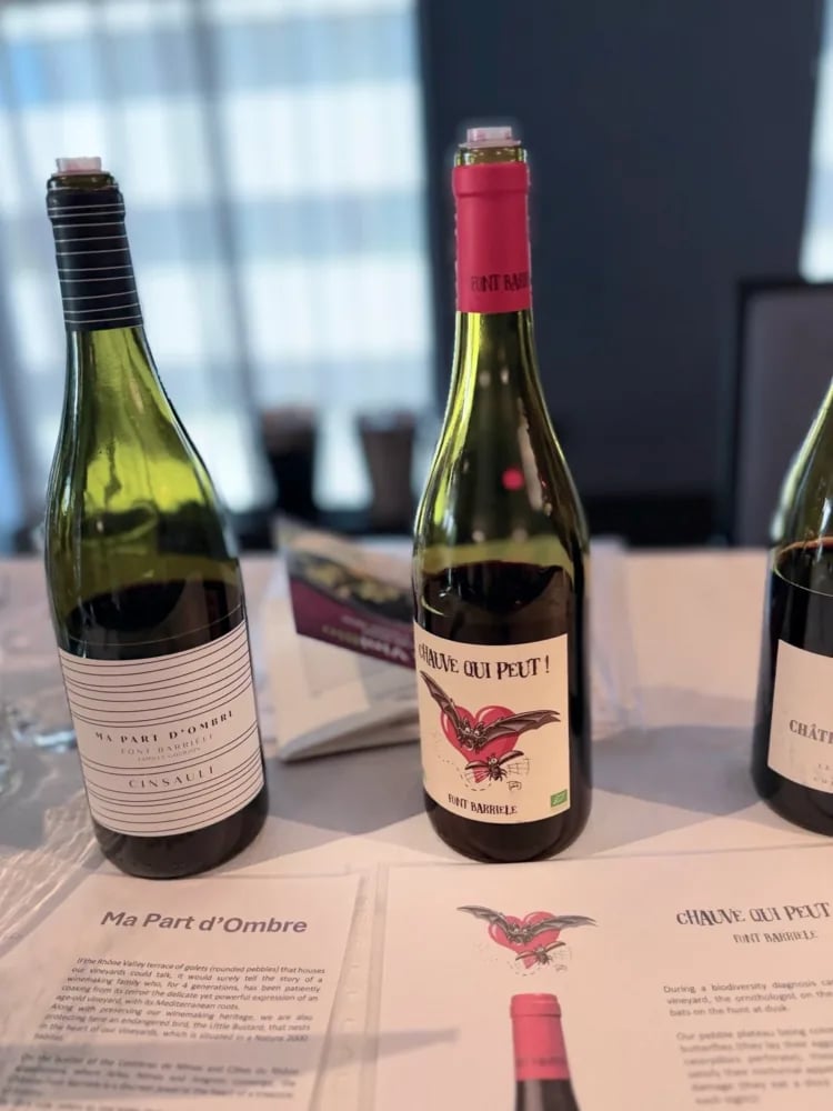 Font Barrièle 'Ma Part d'Ombre' Cinsault alongside 'Chauve qui Peut' with bat label