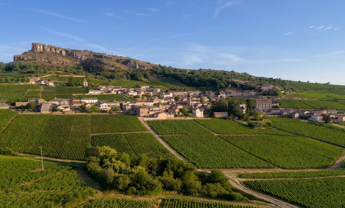 Le Clos de Solutré vineyard below the Solutré rock in the Pouilly-Fuissé appellation