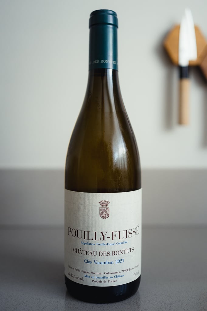 Bottle of Château des Rontets Clos Varambon Pouilly-Fuissé 2021 with a green capsule