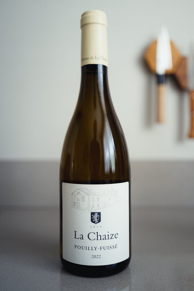 Bottle of Château de La Chaize Pouilly-Fuissé 2022 with a cream label