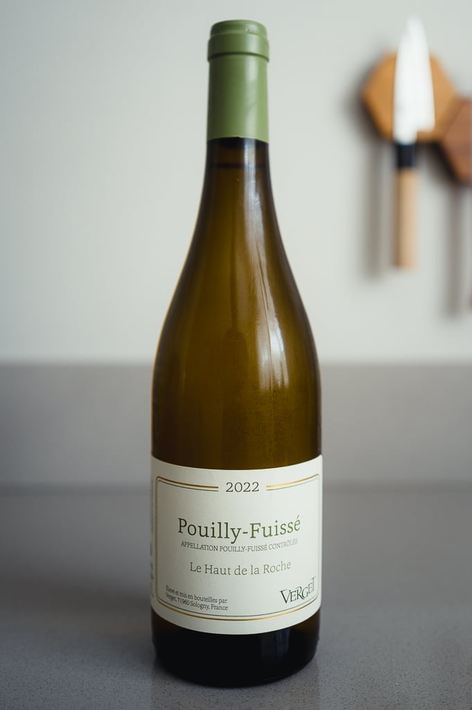 Bottle of Verget Pouilly-Fuissé Le Haut de la Roche 2022 with a green capsule