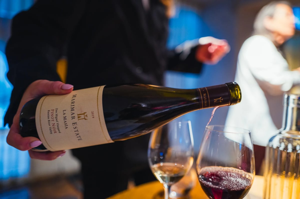 Marimar Estate La Masia Pinot Noir being poured into a glass during the tasting
