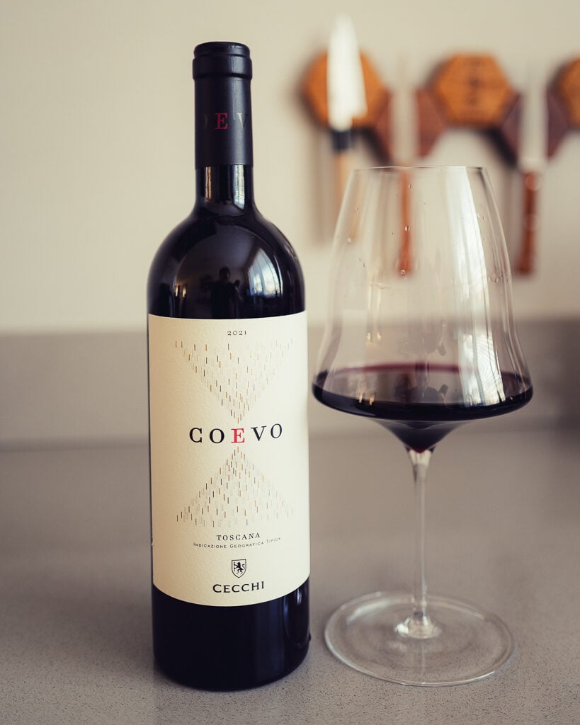 Bottle of Cecchi Coevo 2021 Tuscan red wine Sangiovese Merlot blend