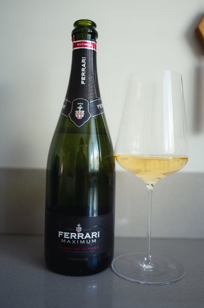 Bottle of Ferrari Maximum Blanc de Blancs Italian sparkling wine