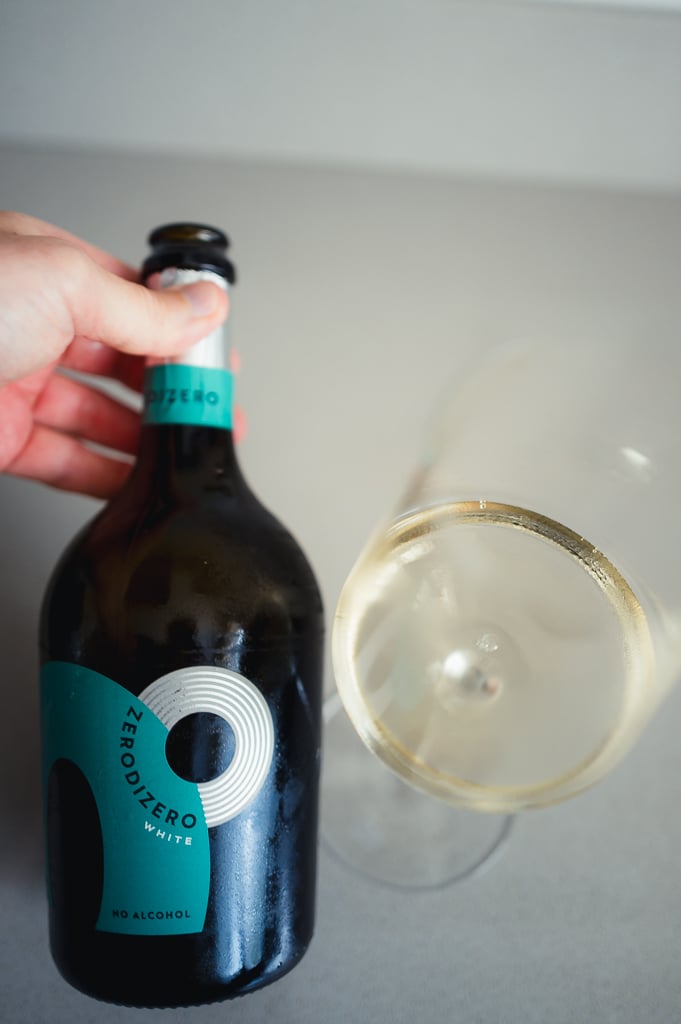 Bottle of Zero di Zero non-alcoholic sparkling wine on a tasting table