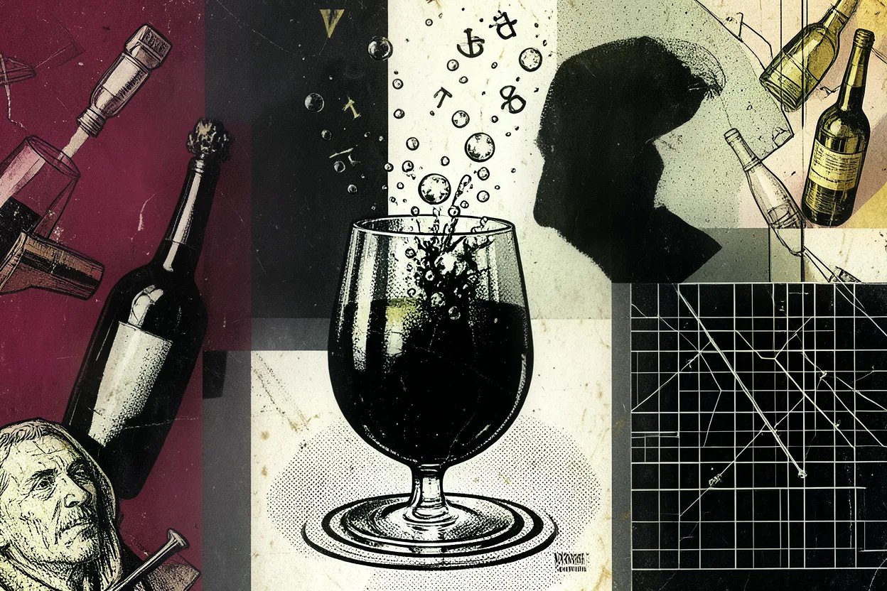 Tulip-shaped wine glass holding champagne against a pale background