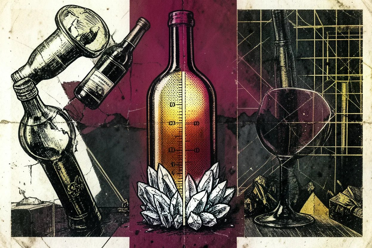 Wine glass with red wine next to thermometer and ice cubes on wooden table