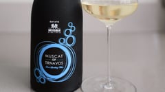 Black Muscat of Tirnavos semi-sparkling by Domaine Migas Dimitris, golden with delicate bubbles