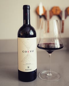 Bottle of Cecchi Coevo 2021 Tuscan red wine Sangiovese Merlot blend