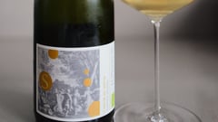 Bottle of Domaine François Schwach Crémant d'Alsace Blanc de Blancs, organic €18 sparkling wine