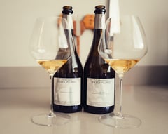 Patis Pluriel champagne bottles arranged on a table in the Marne Valley