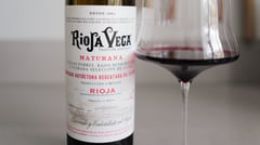 Bottle of wine made from Maturana Tinta grape from Rioja, Spain