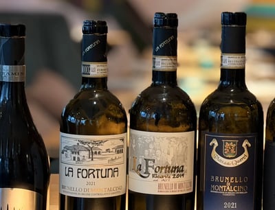 Brunello by La Fortuna on the tasting table at La Grande Bellezza in Amsterdam