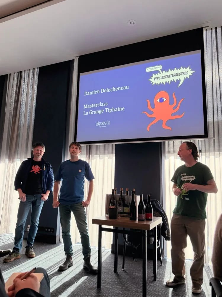 Marnix Rombaut, Damien Delecheneau en Joost van Zanten op het podium tijdens La Grange Tiphaine masterclass