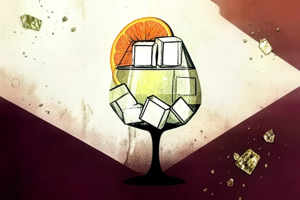 Sherry spritz recept: glas met fino spritz, ijs en citroen op zomertafel
