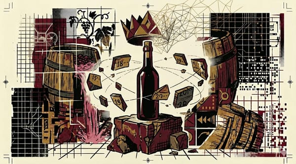 Brutalistische plint van krijt met een enkele fles silhouet en orbitale jaargangen, brutalistische compositie